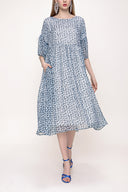 Blue Pleated loose-fitting bow dress 93392