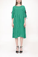 Green Pleated loose-fitting bow dress 93392