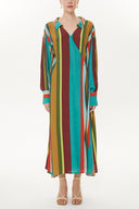 Mustard Striped Pleated detail midi dress 93404