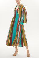 Mustard Striped Pleated detail midi dress 93404