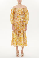 Yellow Boat neck balloon sleeve dress 93421