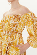 Yellow Boat neck balloon sleeve dress 93421