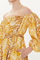 Yellow Boat neck balloon sleeve dress 93421