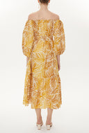 Yellow Boat neck balloon sleeve dress 93421