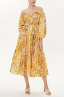 Yellow Boat neck balloon sleeve dress 93421