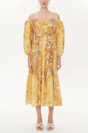 Yellow Boat neck balloon sleeve dress 93421