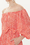 Red Boat neck balloon sleeve dress 93421