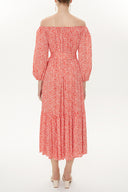 Red Boat neck balloon sleeve dress 93421