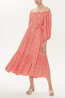 Red Boat neck balloon sleeve dress 93421