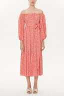 Red Boat neck balloon sleeve dress 93421