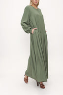 Green Wide cut oval neck dress 93430