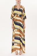 Brown Yellow Striped Wide cut maxi dress 93434
