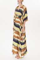 Brown Yellow Striped Wide cut maxi dress 93434