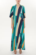 Brown Green Wide cut maxi dress 93434