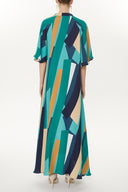 Brown Green Wide cut maxi dress 93434
