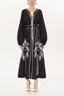 Black Embroidery detail long sleeve dress 93438
