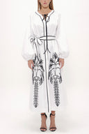 White Embroidery detail long sleeve dress 93438