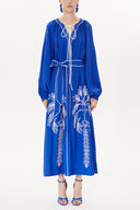 Blue Embroidery detail long sleeve dress 93438