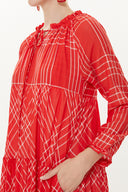 Red Pleated wide cut dress 93454