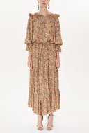 Camel Hair Off shoulder ruffled dress 93465