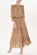 Camel Hair Off shoulder ruffled dress 93465