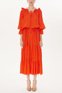 Red Off shoulder ruffled dress 93465