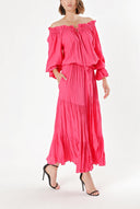 Fuchsia Off shoulder ruffled dress 93465
