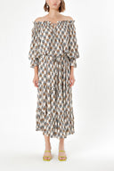 Ecru Off shoulder ruffled dress 93465