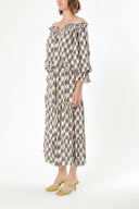 Ecru Off shoulder ruffled dress 93465