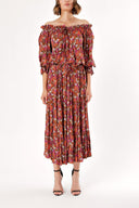 Patterned Off shoulder ruffled dress 93465