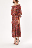 Patterned Off shoulder ruffled dress 93465