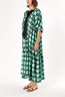 Green Black Pleated wide cut dress 93466