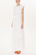 White Pleated shoulder shabby chic dress  93468
