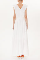 White Pleated shoulder shabby chic dress  93468