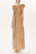 Brown Pleated shoulder shabby chic dress  93468