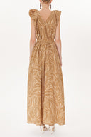 Brown Pleated shoulder shabby chic dress  93468