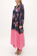 Navy Blue Rose Asymmetric  wide cut dress  93472