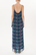 Navy Blue Background Striped Strappy  wide cut dress  93476