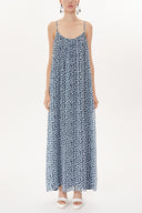 Blue Patterned Strappy  wide cut dress  93476