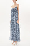 Blue Patterned Strappy  wide cut dress  93476