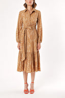 Brown Pleated wide cut dress 93489