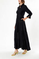 Black Wide cut Pleated  shirt  dress  93495