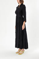 Black Wide cut Pleated  shirt  dress  93495