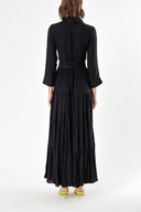 Black Wide cut Pleated  shirt  dress  93495