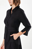 Black Wide cut Pleated  shirt  dress  93495