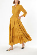 Mustard Wide cut Pleated  shirt  dress  93495