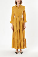 Mustard Wide cut Pleated  shirt  dress  93495