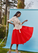 White Red Pleated detail dress 93504