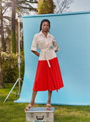 White Red Pleated detail dress 93504
