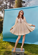 Beige Pleated mini dress  93508